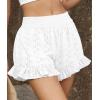 imagePRETTYGARDEN Shorts for Women Summer 2026 Beach Vacation Clothes Spring Elastic Waist Embroidered Ruffle Shorts with PocketsWhite