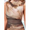 imagePRETTYGARDEN Summer Dresses for Women 2026 Sleeveless Bodycon Maxi Spring Mock Neck Tie Dye Mesh Cocktail Going Out DressBrown Floral