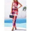 imagePRETTYGARDEN Summer Dresses for Women 2026 Sleeveless Bodycon Maxi Spring Mock Neck Tie Dye Mesh Cocktail Going Out DressFloral Pink Purple