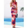 imagePRETTYGARDEN Summer Dresses for Women 2026 Sleeveless Bodycon Maxi Spring Mock Neck Tie Dye Mesh Cocktail Going Out DressFloral Pink Purple