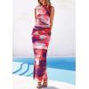 imagePRETTYGARDEN Summer Dresses for Women 2026 Sleeveless Bodycon Maxi Spring Mock Neck Tie Dye Mesh Cocktail Going Out DressFloral Pink Purple