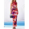 imagePRETTYGARDEN Summer Dresses for Women 2026 Sleeveless Bodycon Maxi Spring Mock Neck Tie Dye Mesh Cocktail Going Out DressFloral Pink Purple
