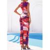imagePRETTYGARDEN Summer Dresses for Women 2026 Sleeveless Bodycon Maxi Spring Mock Neck Tie Dye Mesh Cocktail Going Out DressFloral Pink Purple