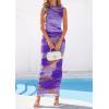 imagePRETTYGARDEN Summer Dresses for Women 2026 Sleeveless Bodycon Maxi Spring Mock Neck Tie Dye Mesh Cocktail Going Out DressFloral Purple