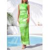 imagePRETTYGARDEN Summer Dresses for Women 2026 Sleeveless Bodycon Maxi Spring Mock Neck Tie Dye Mesh Cocktail Going Out DressGreen Floral
