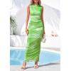 imagePRETTYGARDEN Summer Dresses for Women 2026 Sleeveless Bodycon Maxi Spring Mock Neck Tie Dye Mesh Cocktail Going Out DressGreen Floral