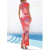 imagePRETTYGARDEN Summer Dresses for Women 2026 Sleeveless Bodycon Maxi Spring Mock Neck Tie Dye Mesh Cocktail Going Out DressPink Floral