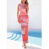 imagePRETTYGARDEN Summer Dresses for Women 2026 Sleeveless Bodycon Maxi Spring Mock Neck Tie Dye Mesh Cocktail Going Out DressPink Floral
