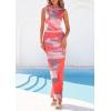 imagePRETTYGARDEN Summer Dresses for Women 2026 Sleeveless Bodycon Maxi Spring Mock Neck Tie Dye Mesh Cocktail Going Out DressPink Floral