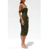 imagePRETTYGARDEN Summer Off The Shoulder Ruched Bodycon Dresses Sleeveless Sexy Party Club Midi DressArmy Green