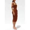 imagePRETTYGARDEN Summer Off The Shoulder Ruched Bodycon Dresses Sleeveless Sexy Party Club Midi DressCaramel