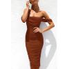imagePRETTYGARDEN Summer Off The Shoulder Ruched Bodycon Dresses Sleeveless Sexy Party Club Midi DressCaramel