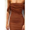imagePRETTYGARDEN Summer Off The Shoulder Ruched Bodycon Dresses Sleeveless Sexy Party Club Midi DressCaramel