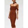 imagePRETTYGARDEN Summer Off The Shoulder Ruched Bodycon Dresses Sleeveless Sexy Party Club Midi DressCaramel