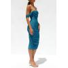 imagePRETTYGARDEN Summer Off The Shoulder Ruched Bodycon Dresses Sleeveless Sexy Party Club Midi DressLake Blue