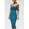 imagePRETTYGARDEN Summer Off The Shoulder Ruched Bodycon Dresses Sleeveless Sexy Party Club Midi DressLake Blue