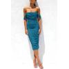 imagePRETTYGARDEN Summer Off The Shoulder Ruched Bodycon Dresses Sleeveless Sexy Party Club Midi DressLake Blue