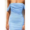 imagePRETTYGARDEN Summer Off The Shoulder Ruched Bodycon Dresses Sleeveless Sexy Party Club Midi DressLight Blue