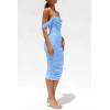 imagePRETTYGARDEN Summer Off The Shoulder Ruched Bodycon Dresses Sleeveless Sexy Party Club Midi DressLight Blue