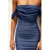 imagePRETTYGARDEN Summer Off The Shoulder Ruched Bodycon Dresses Sleeveless Sexy Party Club Midi DressNavy