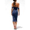 imagePRETTYGARDEN Summer Off The Shoulder Ruched Bodycon Dresses Sleeveless Sexy Party Club Midi DressNavy