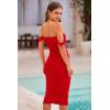 imagePRETTYGARDEN Summer Off The Shoulder Ruched Bodycon Dresses Sleeveless Sexy Party Club Midi DressRed