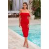 imagePRETTYGARDEN Summer Off The Shoulder Ruched Bodycon Dresses Sleeveless Sexy Party Club Midi DressRed