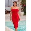 imagePRETTYGARDEN Summer Off The Shoulder Ruched Bodycon Dresses Sleeveless Sexy Party Club Midi DressRed