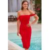 imagePRETTYGARDEN Summer Off The Shoulder Ruched Bodycon Dresses Sleeveless Sexy Party Club Midi DressRed