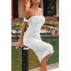 imagePRETTYGARDEN Summer Off The Shoulder Ruched Bodycon Dresses Sleeveless Sexy Party Club Midi DressWhite