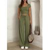 imagePRETTYGARDEN Womens 2 Piece Matching Lounge Sets Ribbed Short Sleeve Crop Tops Wide Leg Pants 2026 Summer Airport OutfitsArmy Green