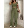 imagePRETTYGARDEN Womens 2 Piece Matching Lounge Sets Ribbed Short Sleeve Crop Tops Wide Leg Pants 2026 Summer Airport OutfitsArmy Green
