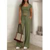imagePRETTYGARDEN Womens 2 Piece Matching Lounge Sets Ribbed Short Sleeve Crop Tops Wide Leg Pants 2026 Summer Airport OutfitsArmy Green