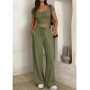 imagePRETTYGARDEN Womens 2 Piece Matching Lounge Sets Ribbed Short Sleeve Crop Tops Wide Leg Pants 2026 Summer Airport OutfitsArmy Green