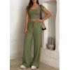 imagePRETTYGARDEN Womens 2 Piece Matching Lounge Sets Ribbed Short Sleeve Crop Tops Wide Leg Pants 2026 Summer Airport OutfitsArmy Green