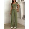 imagePRETTYGARDEN Womens 2 Piece Matching Lounge Sets Ribbed Short Sleeve Crop Tops Wide Leg Pants 2026 Summer Airport OutfitsArmy Green