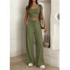 imagePRETTYGARDEN Womens 2 Piece Matching Lounge Sets Ribbed Short Sleeve Crop Tops Wide Leg Pants 2026 Summer Airport OutfitsArmy Green