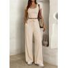 imagePRETTYGARDEN Womens 2 Piece Matching Lounge Sets Ribbed Short Sleeve Crop Tops Wide Leg Pants 2026 Summer Airport OutfitsBeige