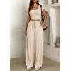 imagePRETTYGARDEN Womens 2 Piece Matching Lounge Sets Ribbed Short Sleeve Crop Tops Wide Leg Pants 2026 Summer Airport OutfitsBeige