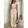 imagePRETTYGARDEN Womens 2 Piece Matching Lounge Sets Ribbed Short Sleeve Crop Tops Wide Leg Pants 2026 Summer Airport OutfitsBeige