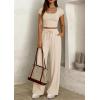 imagePRETTYGARDEN Womens 2 Piece Matching Lounge Sets Ribbed Short Sleeve Crop Tops Wide Leg Pants 2026 Summer Airport OutfitsBeige