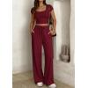 imagePRETTYGARDEN Womens 2 Piece Matching Lounge Sets Ribbed Short Sleeve Crop Tops Wide Leg Pants 2026 Summer Airport OutfitsBurgundy