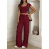 imagePRETTYGARDEN Womens 2 Piece Matching Lounge Sets Ribbed Short Sleeve Crop Tops Wide Leg Pants 2026 Summer Airport OutfitsBurgundy