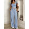 imagePRETTYGARDEN Womens 2 Piece Matching Lounge Sets Ribbed Short Sleeve Crop Tops Wide Leg Pants 2026 Summer Airport OutfitsLight Blue
