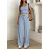imagePRETTYGARDEN Womens 2 Piece Matching Lounge Sets Ribbed Short Sleeve Crop Tops Wide Leg Pants 2026 Summer Airport OutfitsLight Blue