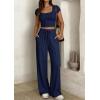 imagePRETTYGARDEN Womens 2 Piece Matching Lounge Sets Ribbed Short Sleeve Crop Tops Wide Leg Pants 2026 Summer Airport OutfitsNavy Blue