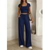 imagePRETTYGARDEN Womens 2 Piece Matching Lounge Sets Ribbed Short Sleeve Crop Tops Wide Leg Pants 2026 Summer Airport OutfitsNavy Blue