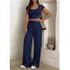 imagePRETTYGARDEN Womens 2 Piece Matching Lounge Sets Ribbed Short Sleeve Crop Tops Wide Leg Pants 2026 Summer Airport OutfitsNavy Blue