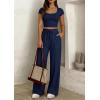 imagePRETTYGARDEN Womens 2 Piece Matching Lounge Sets Ribbed Short Sleeve Crop Tops Wide Leg Pants 2026 Summer Airport OutfitsNavy Blue