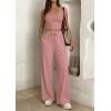 imagePRETTYGARDEN Womens 2 Piece Matching Lounge Sets Ribbed Short Sleeve Crop Tops Wide Leg Pants 2026 Summer Airport OutfitsPink